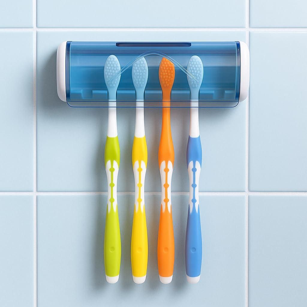 Foreign Holics Self-Adhesive Plastic Toothbrush Holder with Cover for Bathroom