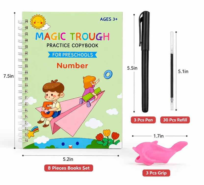 WriteMagic — Reusable Handwriting Practice Kit for Kids | 4 Books + Pen Set | Best Gift for Kids