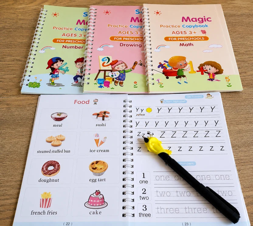 WriteMagic — Reusable Handwriting Practice Kit for Kids | 4 Books + Pen Set | Best Gift for Kids